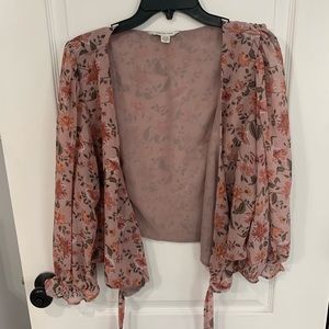 Pink floral wrap shirt